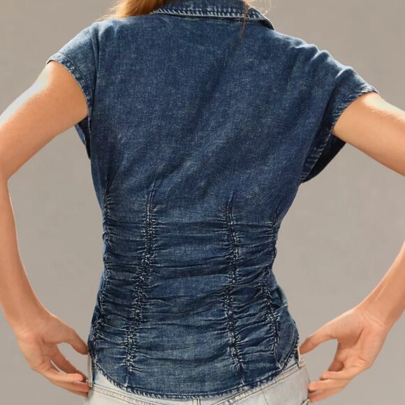 Pilcro Ruched Denim Blouse in XS NWT - Picture 3 of 8